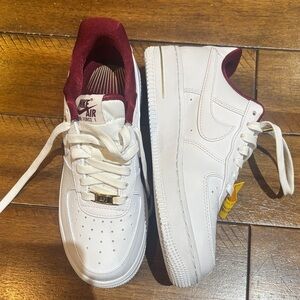 UNAVAILABLE Nike Air Force 1 White and Maroon Shoes